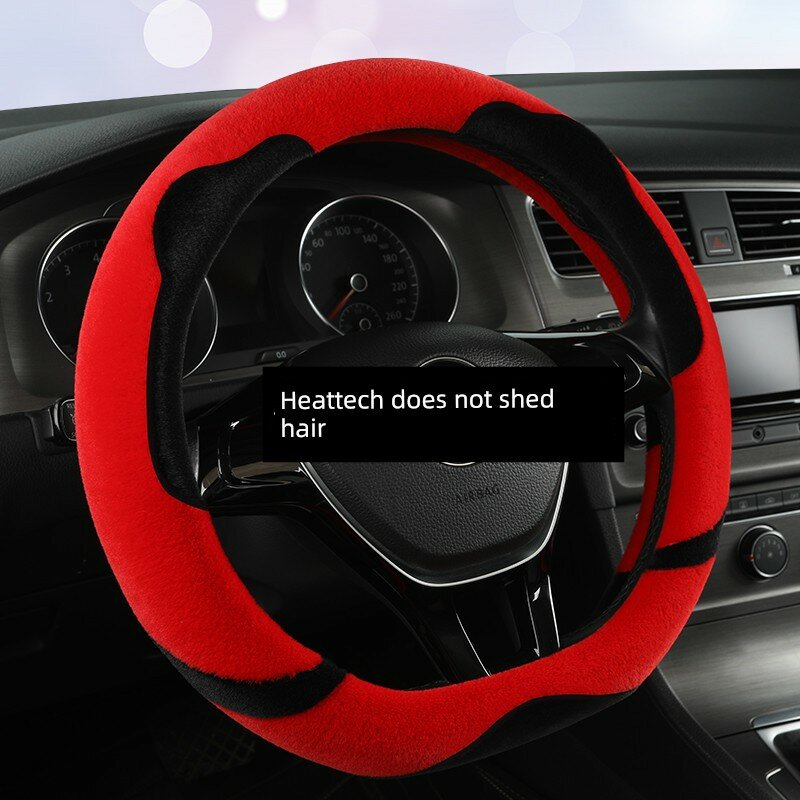 Зимняя флисовая накидка на руль - D-форма, китайский красный - Подходит для Hyundai ix35 и Elantra 2023