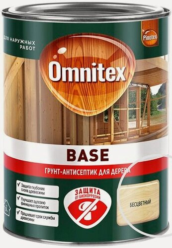 Изображение товара Грунтовка для Дерева Omnitex Pinotex Base 9л Бесцветная, Высокоэффективная, Деревозащитная / Омнитекс Пинотекс База.