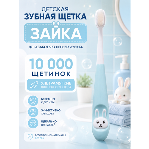 фото Зубная щетка ibrico "зайчик", для детей, мягкая щетина, бирюзовая