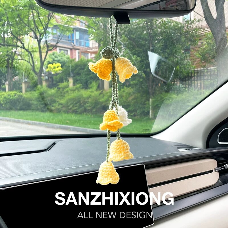 Ручная вязка цветка ландыша автомобильный подвесной декор для зеркала заднего вида, желтый цвет, декоративный подвес, 1
