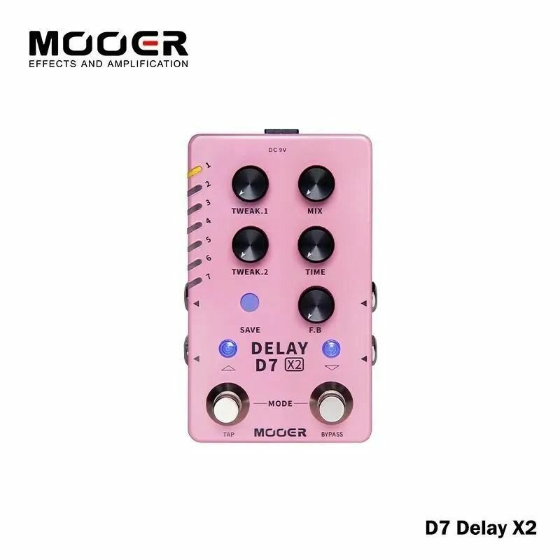 Эксклюзивный двойной моноблок задержки D7 X2 с реверберацией и стереопетлей для электрогитары от Mooer