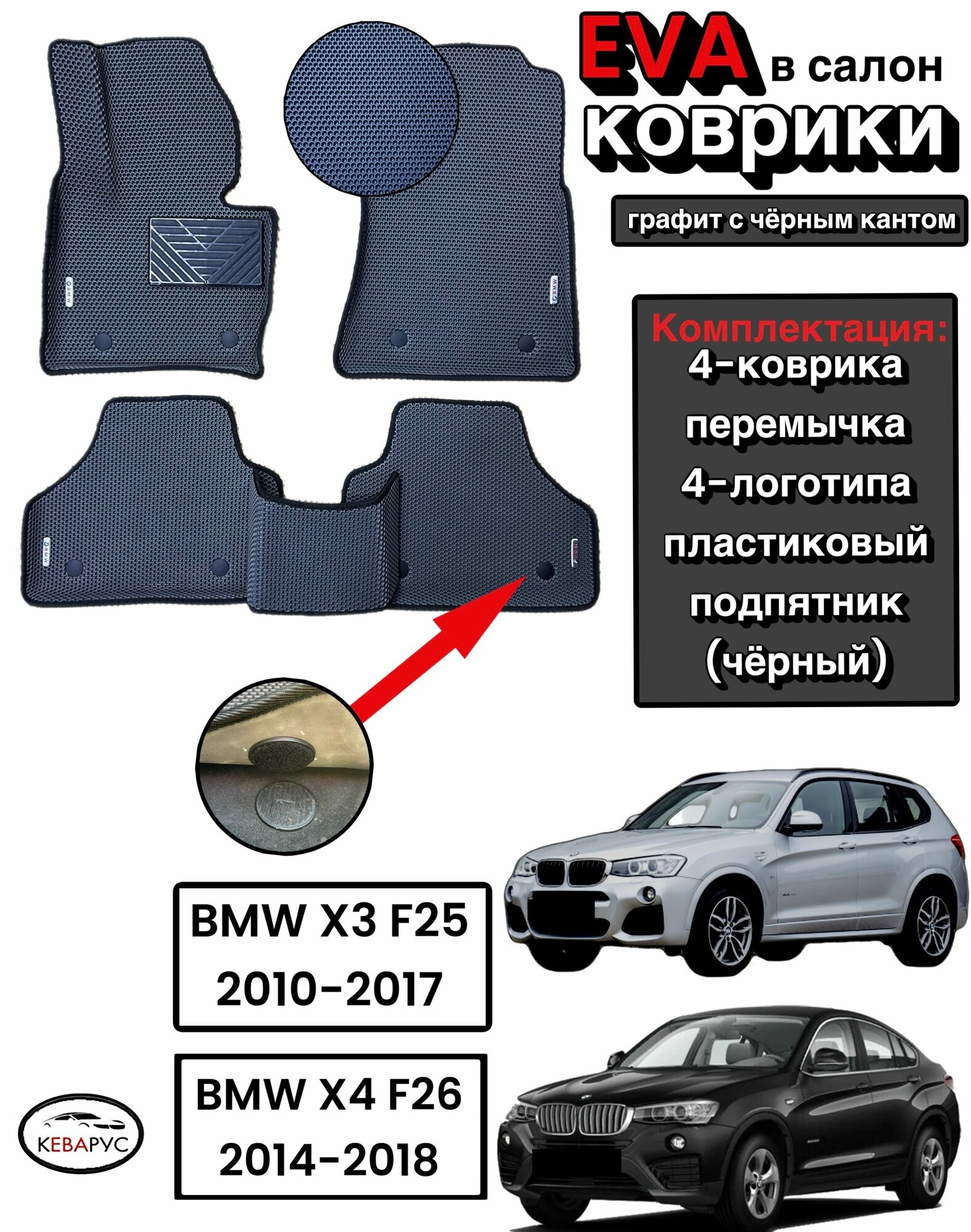 Комплект EVA с бортами для BMW X3, X4 (F25, F26) 2010-2017 ячейки-Сота /БМВ Х3, X4 (F25, F26).