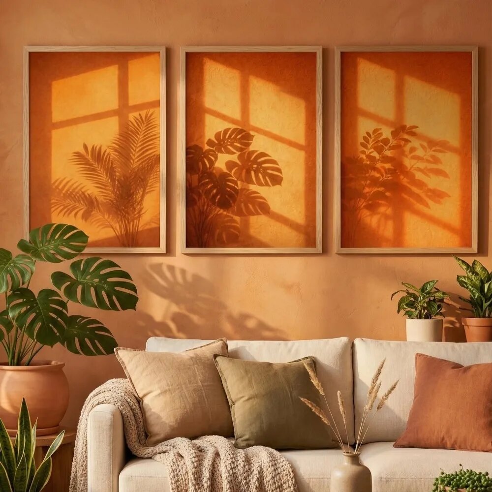 Абстрактные цифровые принты растений и солнца, набор из 3 штук 50x70cm no frame