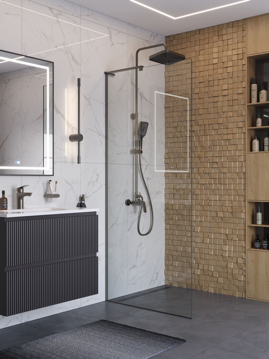Душевая перегородка BelBagno Uno UNO-L-1-TB-80-C-GM 80x200 профиль оружейная сталь стекло прозрачное