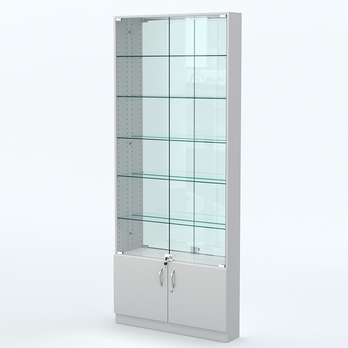 Торговая витрина с 5-ю стеклянными полками 150x900 мм серии NEXT-5 №9-2 (З/C - зеркало), Серый