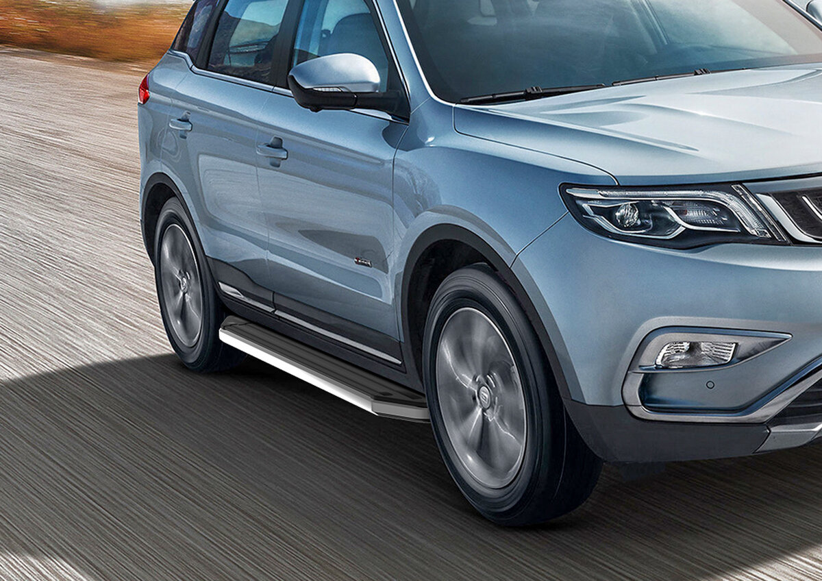 Пороги на автомобиль "Premium" Rival для Geely Atlas 2018-н. в, 173 см, 2 шт, алюминий, A173ALP.1903.2