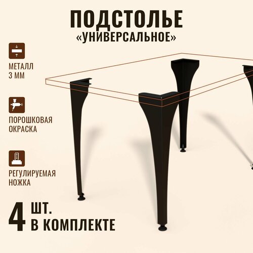 Подстолье для стола металлическое, 4 шт, черный цвет, Универсальное, регулируемое по высоте