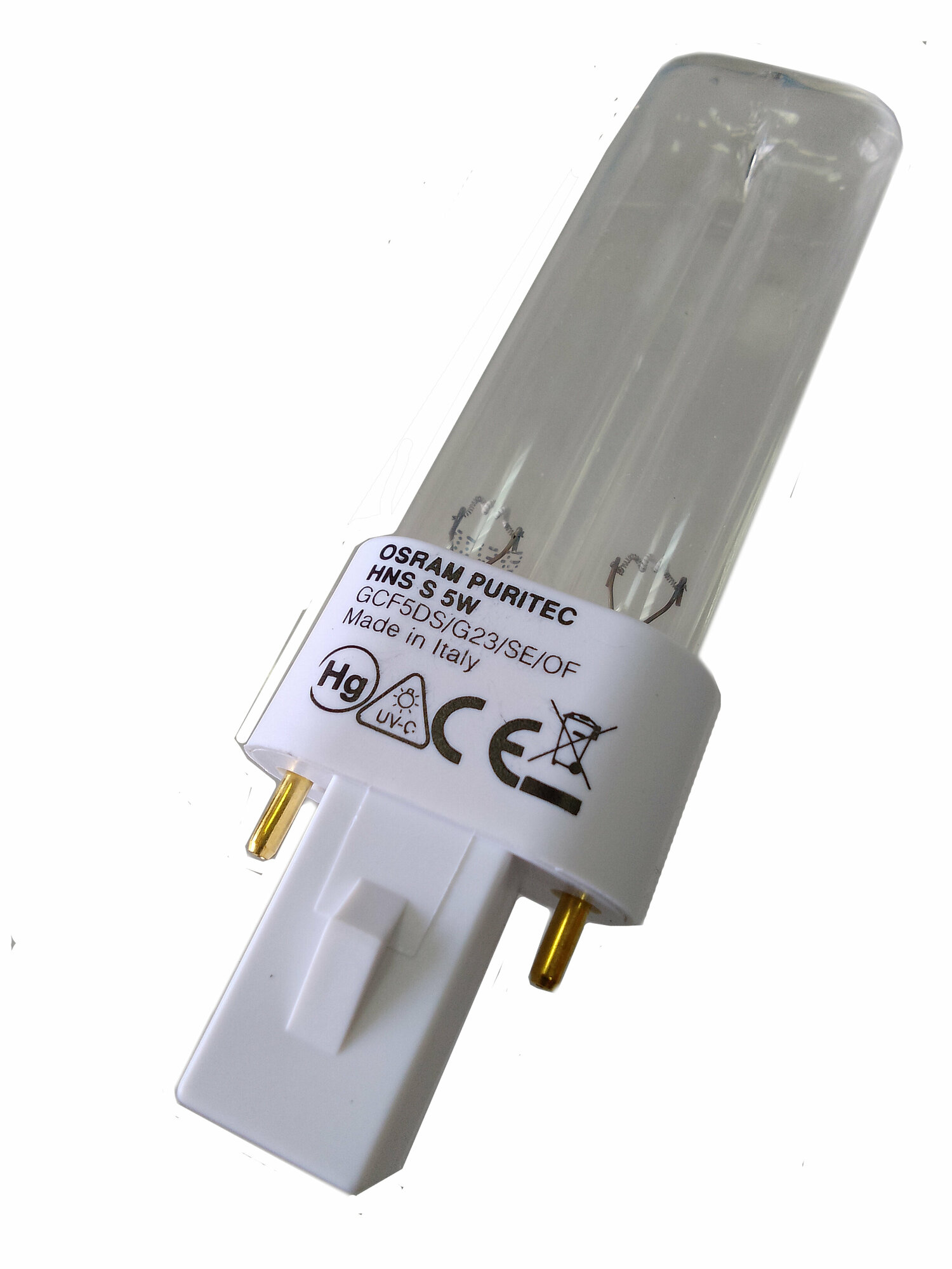 Бактерицидная одноцокольная ртутная газоразрядная лампа низкого давления OSRAM HNS S 5W G23 для стериализаторов