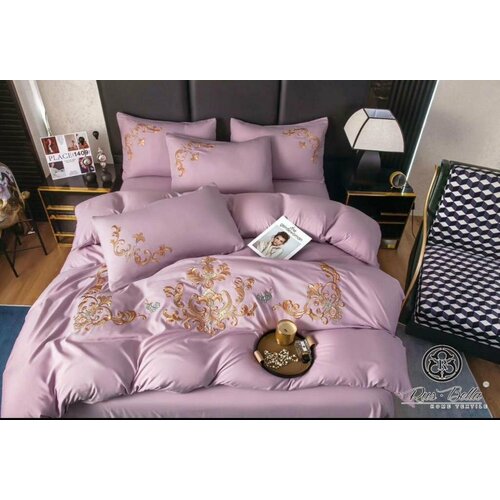 Комплект постельного белья (с вышивкой) Rus Bella Сатин-люкс Евро. Пододеяльник (на молнии) 200х220 см.-1шт. Простыня (стандартная) 220х240 см.-1шт. Наволочки (без ушек) 50х70 см.-2шт. Наволочки (без ушек) 70х70 см.-2шт. розовый