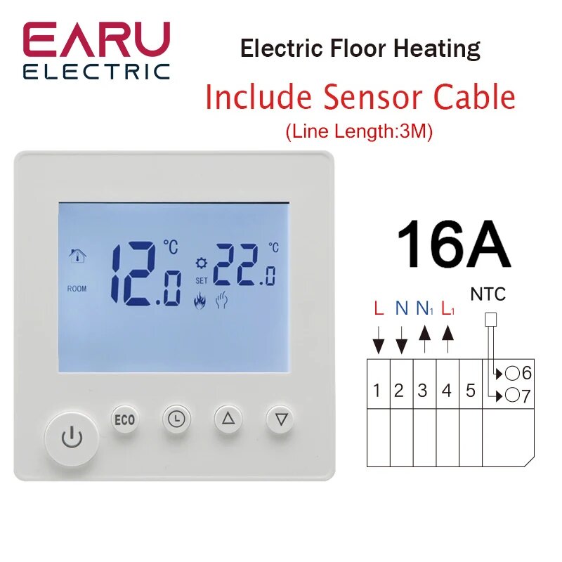 Термостат для теплого пола EARUELECTRIC KC01H-16A