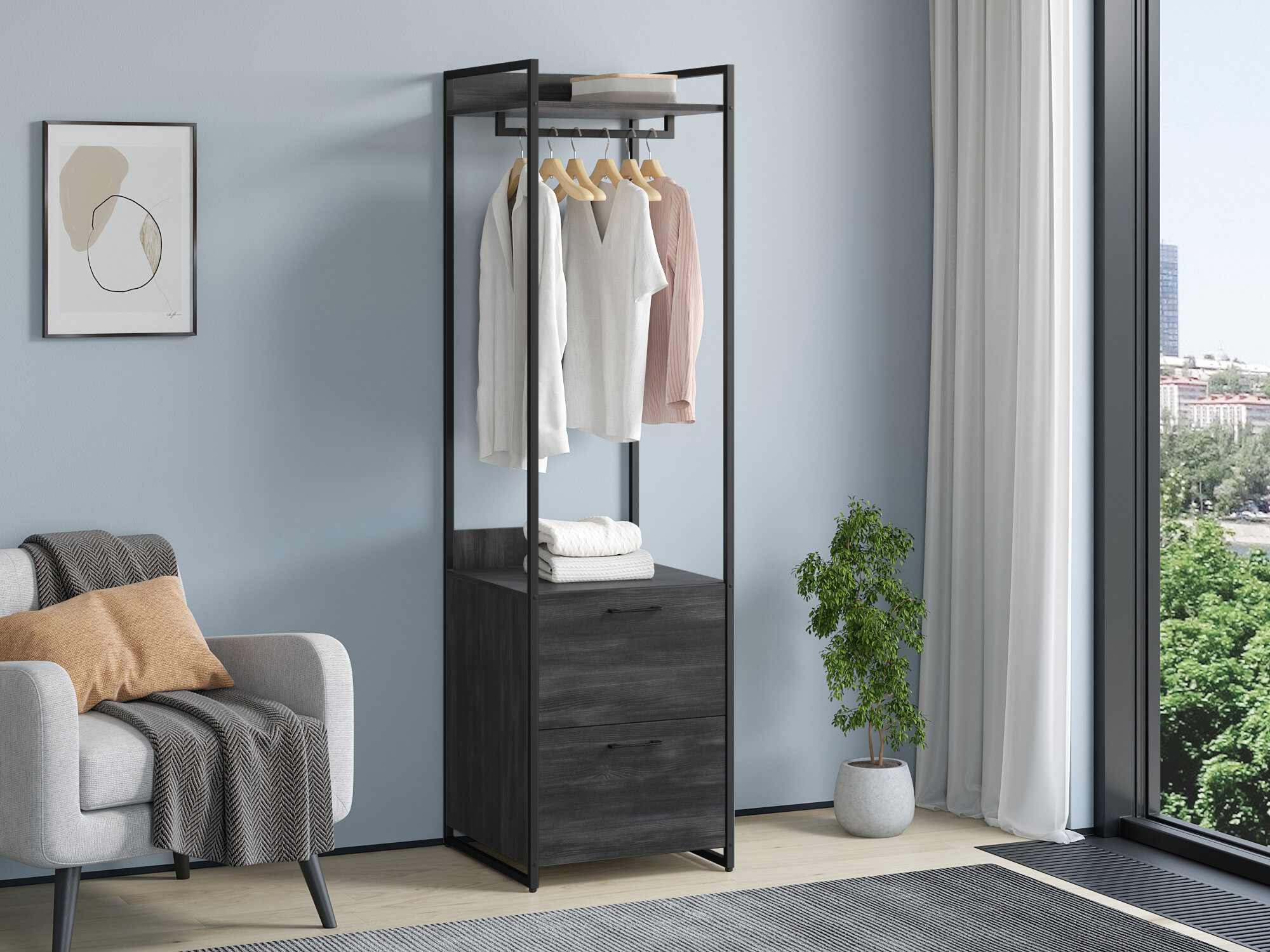 Стеллаж Urban Лофт 06 с ящиками Черное/Северное дерево темное