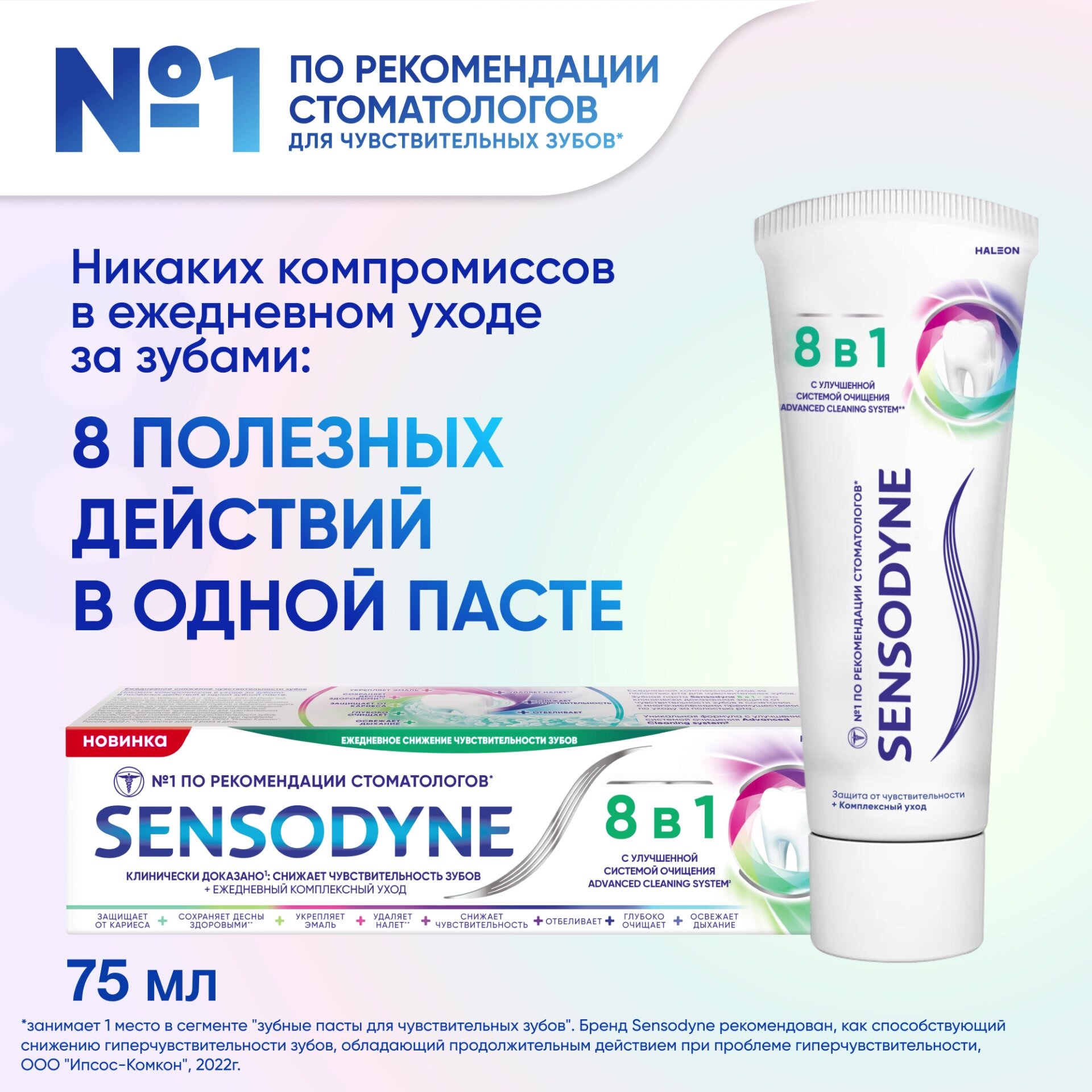 Зубная паста Sensodyne 8 в 1 Комплексный уход, с фтором, 75 мл — фото 1