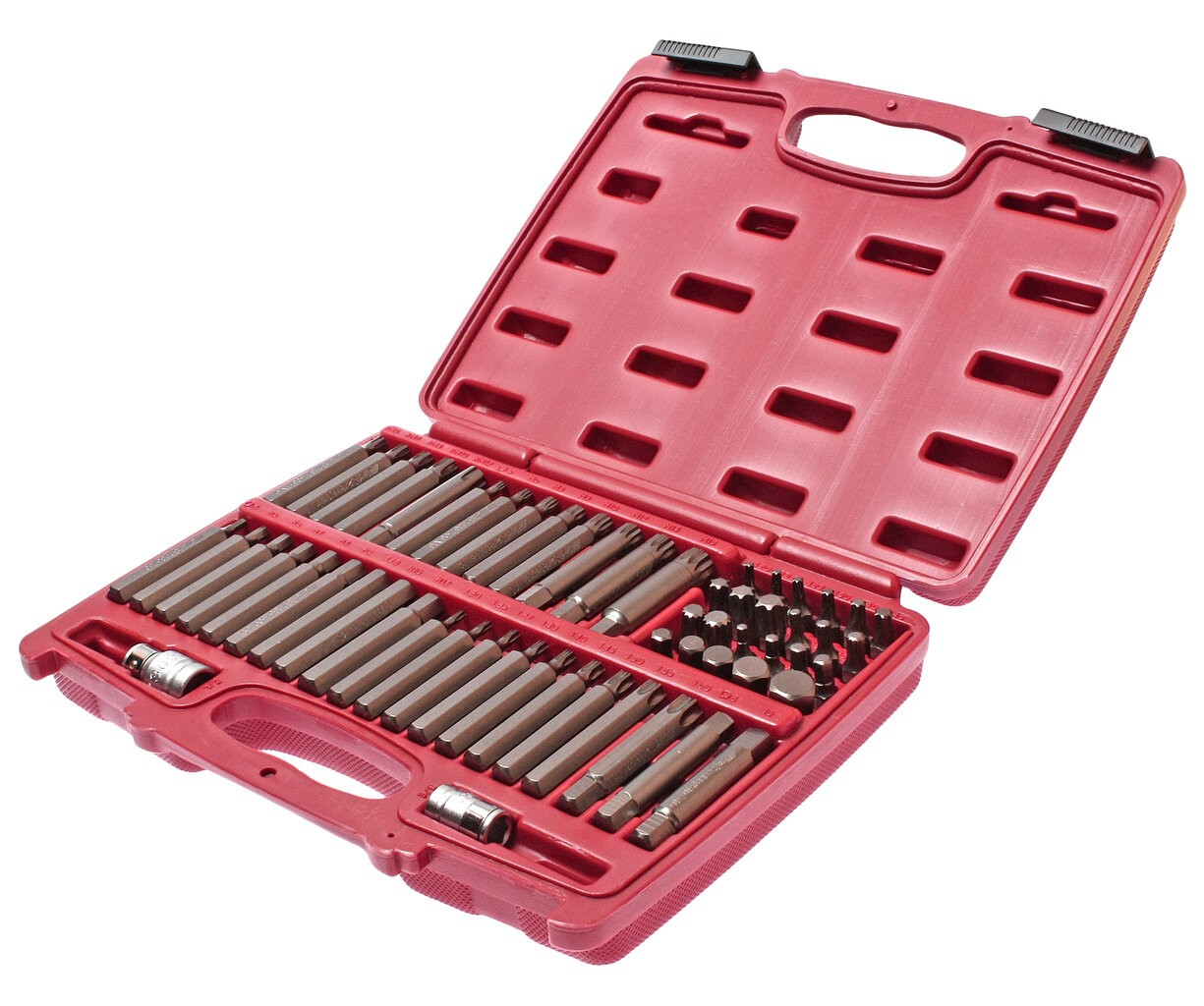 JTC-3509 - Набор бит 1/2" 3/8" HEX, TORX, SPLINE, RIBE 6-ти гранных 2 держателя 58 предметов в кейсе JTC