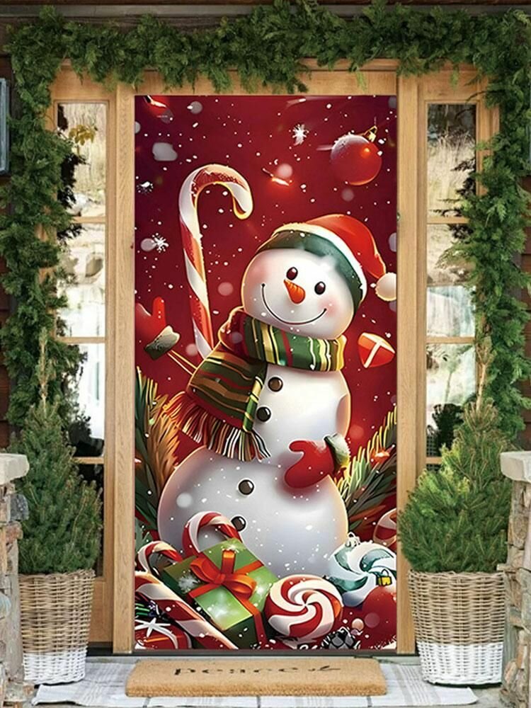 Рождественский чехол на входную дверь 2025 года, эластичная ткань, 90*200 см, праздничное украшение