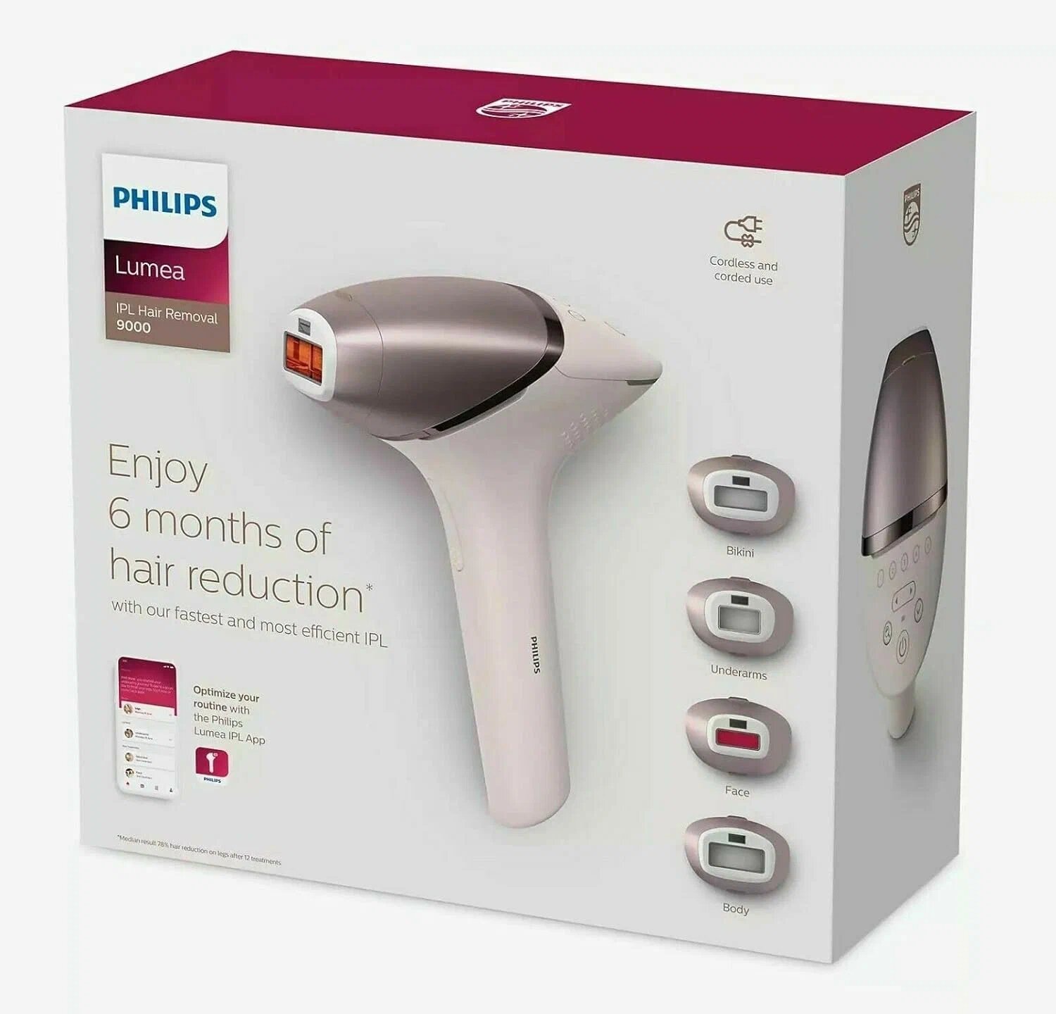 Фотоэпилятор Philips Lumea BRI958, УФ-фильтр, встроенные настройки, розовый