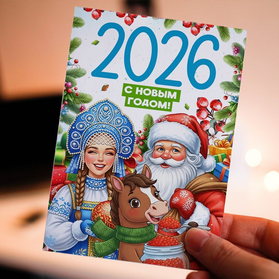 Новогодние открытки, Поздравительная открытка с Новым Годом , красивые яркие принты, формат А5