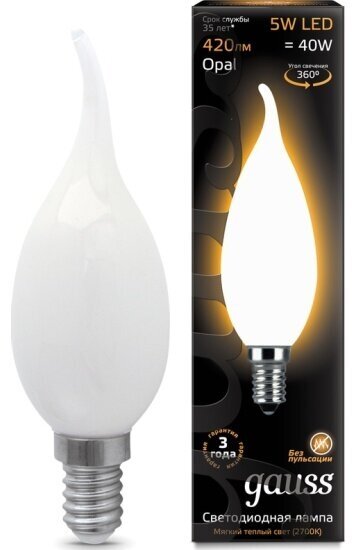 Светодиодная лампа Gauss LED Filament Candle Tailed OPAL E14 5W 2700К (упаковка 10 шт)