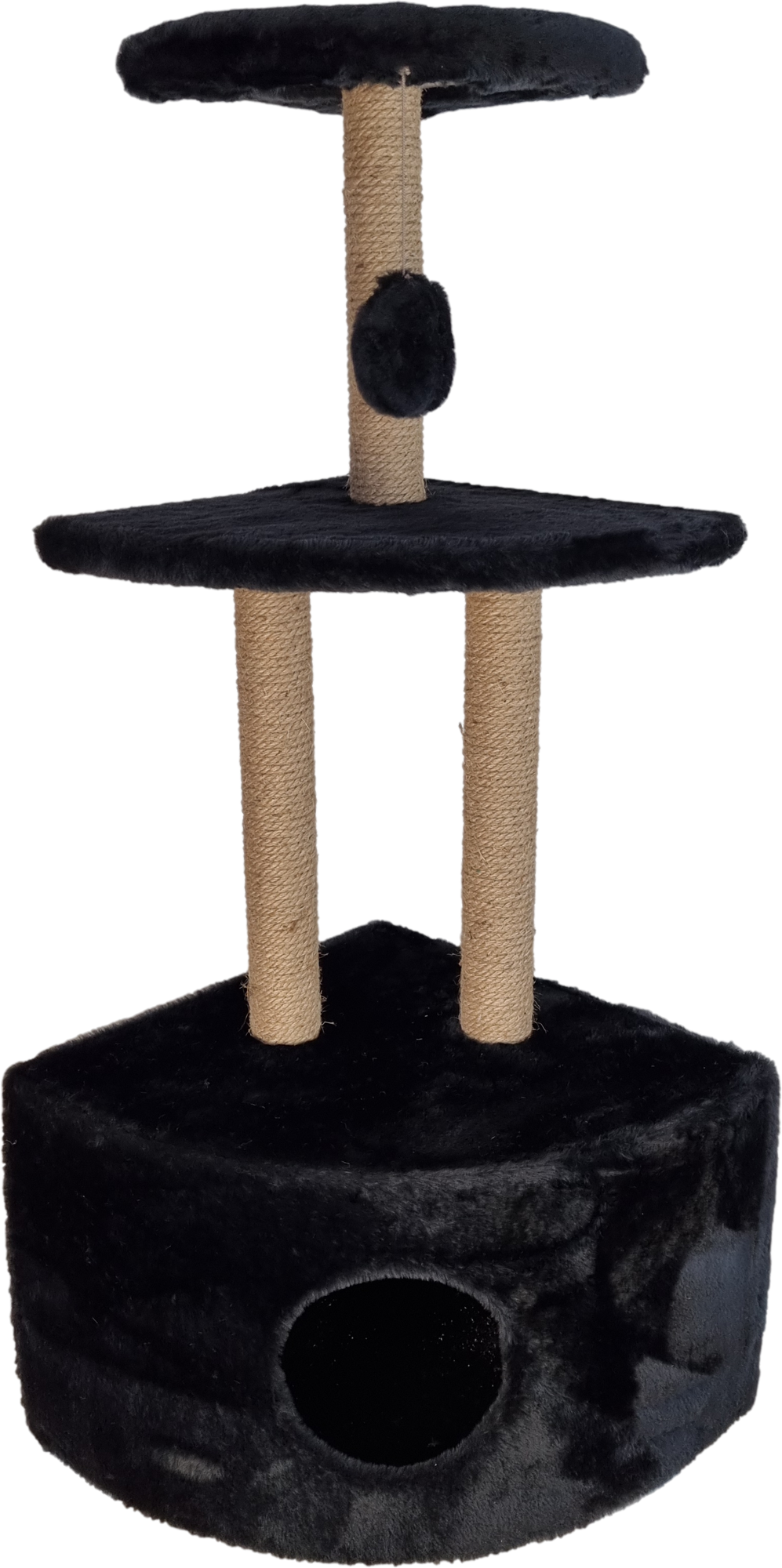 Домик-когтеточка, "Утес", трехъярусный, (мех, джут, поролон), 35*35*110см, цвет: черный - фотография № 3