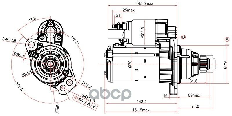 Стартер Audi A3 12-19 / Q3 11-19 / Skoda Kodiaq 16-22 / Octavia 12-20 / Rapid 12- / Volkswagen Golf Sat арт. ST-02M911024RN