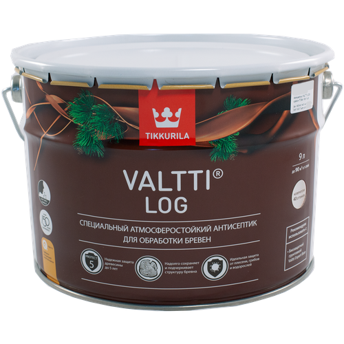 антисептик tikkurila valtti color classic декоративный для дерева бесцветный 2 7 л Антисептик для дерева Tikkurila Valtti Log база ЕС 9 л