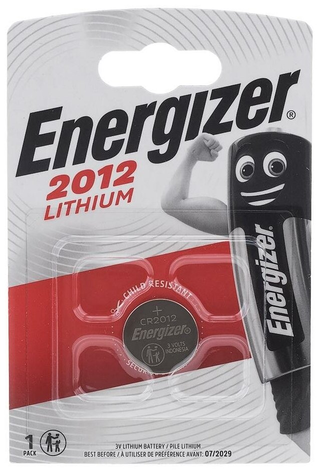 Батарейка Energizer CR2012 BL1 Lithium 3V (1/10/140) Energizer 00-00008450 - фото №1