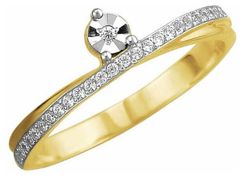 Кольцо Эстет, комбинированное золото, 585 проба, бриллиант, размер 16