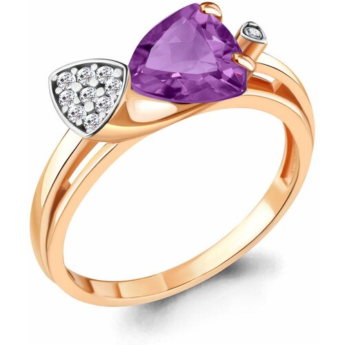 фото Кольцо diamant online, серебро, 925 проба, золочение, улексит, фианит, размер 18