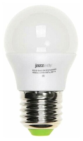 Лампа светодиодная (LED) G45 "шар" 5W E14 3000K мат 400Lm тёплый белый JazzWay