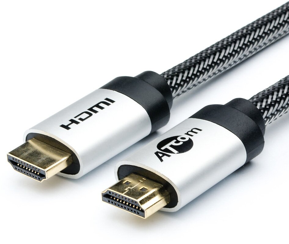 Кабель HDMI 3 m ATCOM (AT3782) (HIGH speed Metal gold ver2.0 в чулке в пакете)