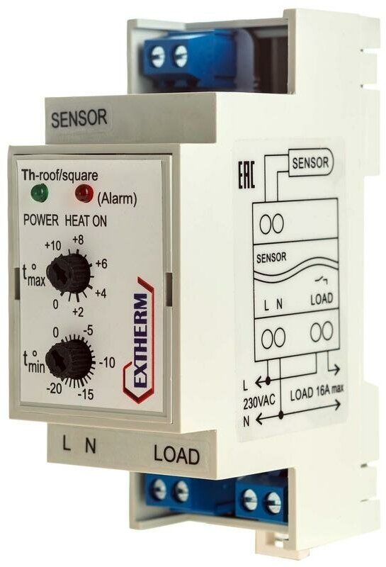 EXTHERM Th-roof Термостат Extherm механический 16А для систем антиобледенения на DIN-рейку