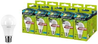 Лампа светодиодная Ergolux LED-A60-15W-E27-4K комплект из 10 шт