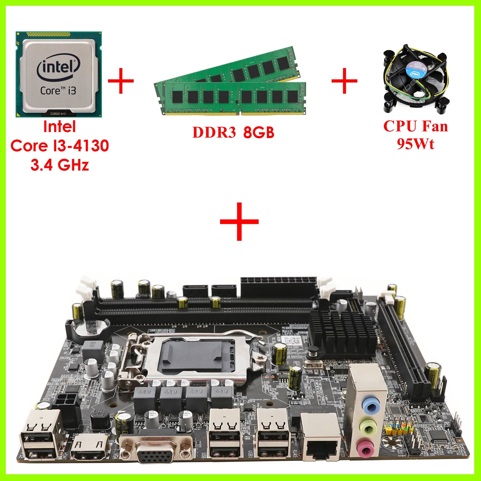 Материнская плата Комплект Мат. плата H81 1150 Сокет + Core i3-4130 3.4Ghz + Оперативная память 8GB RAM + CPU Fan