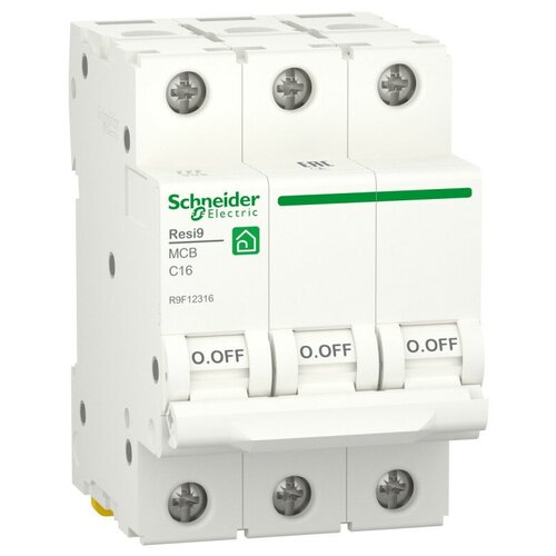 Schneider Electric RESI9 Автоматический выключатель (АВ) С 16А 3P 6000A R9F12316 (7 шт.) r9f12316 resi9 автоматический выключатель ав с 16а 3p 6000a