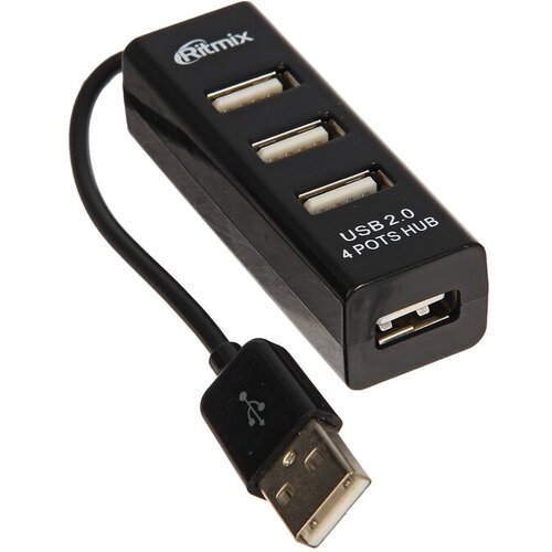 Разветвитель USB (Hub) Ritmix CR-2402, 4 порта, USB 2.0, черный, разветвитель usb a4tech hub 30c 4 порта черный