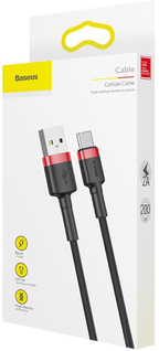 Кабель Baseus Cafule USB - USB Type-C (CATKLF-C91), 2 м, черный/красный