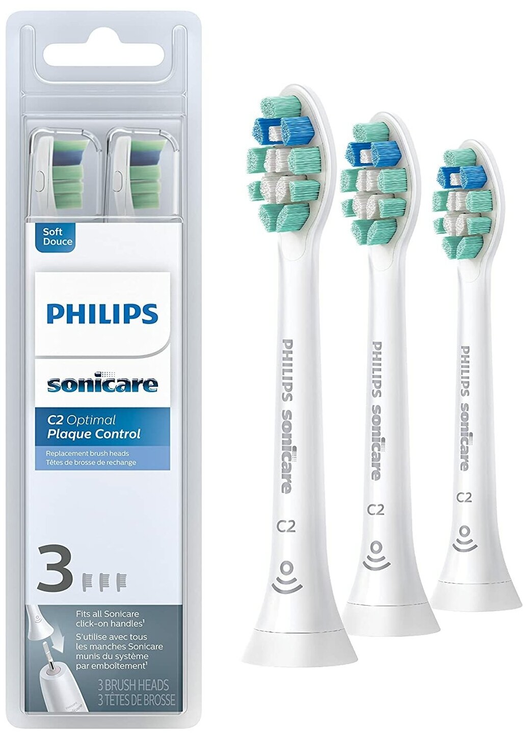 Набор насадок Philips Sonicare C2 Optimal Plaque Defence hx9023/65 для звуковой щетки, белый, 3 шт.