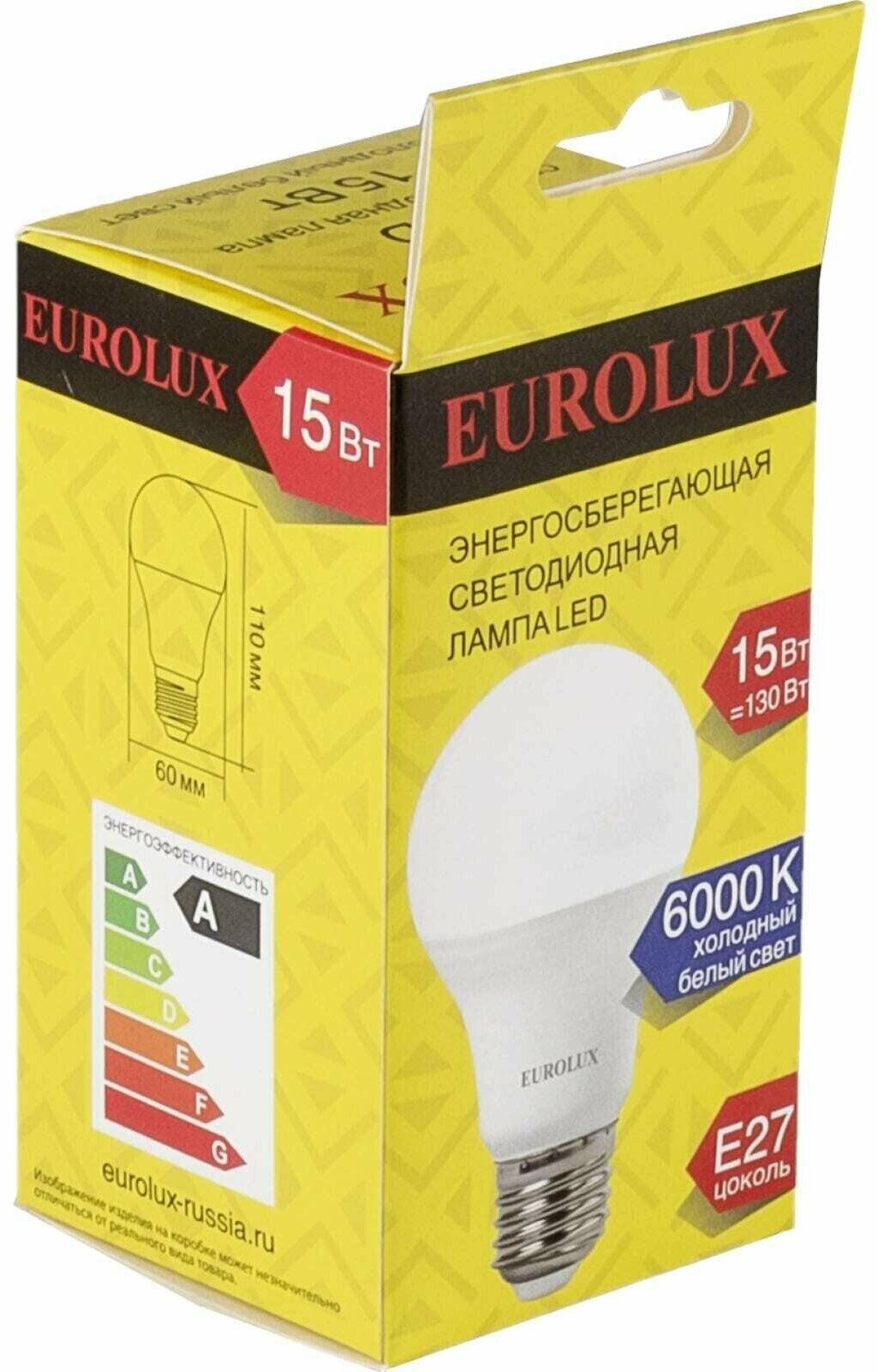 Лампа светодиодная LL-E-A60-15W-230-6K-E27 (груша, 15Вт, холод., Е27) Eurolux - фотография № 5
