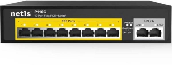 Коммутатор Netis P110C 10-портовый PoE+ коммутатор Fast Ethernet / 8*PoE+ 2 порта 802.3af/802.3at