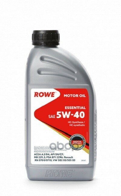 ROWE Масло Моторное 5W-40 Rowe 1Л Нс-Синтетика Essential A3/B4