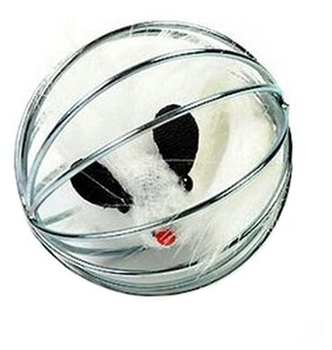 Beeztees Игрушка для кошек "Мышь меховая в металлическом шаре" 5,5см (цвет в ассортименте)