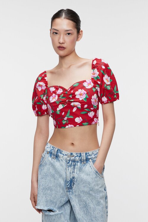Блуза  Befree, повседневный стиль, прилегающий силуэт, флористический принт, размер M, красный