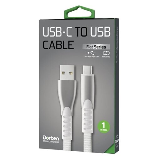 Кабель Dorten USB-C to USB cable: Flat Series 1 meter (White/Белый)