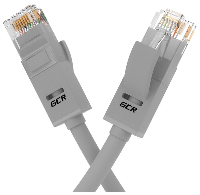Патч-корд UTP cat.5e 1 Гбит/с RJ45 LAN CCA компьютерный кабель для интернета контакты 24K GOLD (GCR-LNC500) серый 0.1м