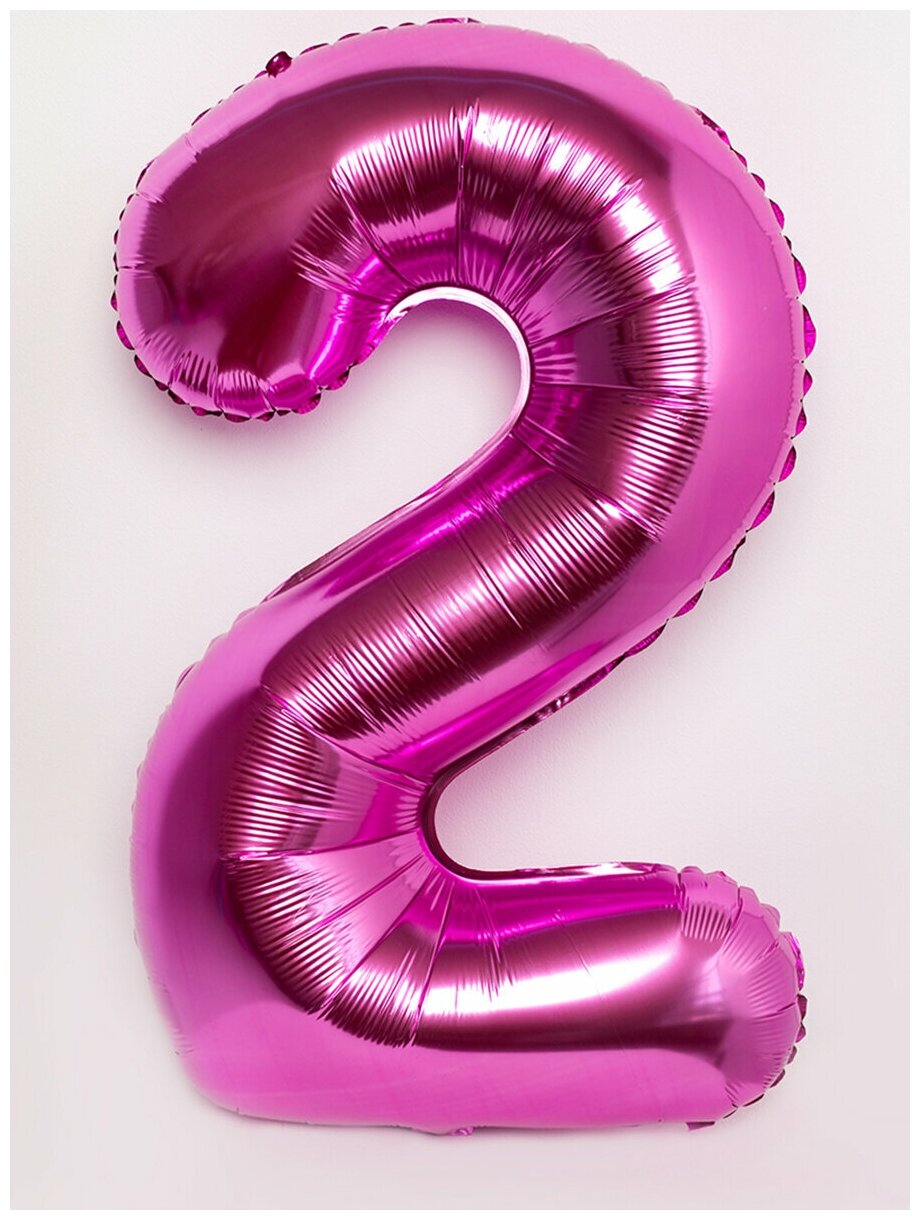 Воздушный шар фольгированный Riota Цифра 2, фуксия/розовая, 101 см