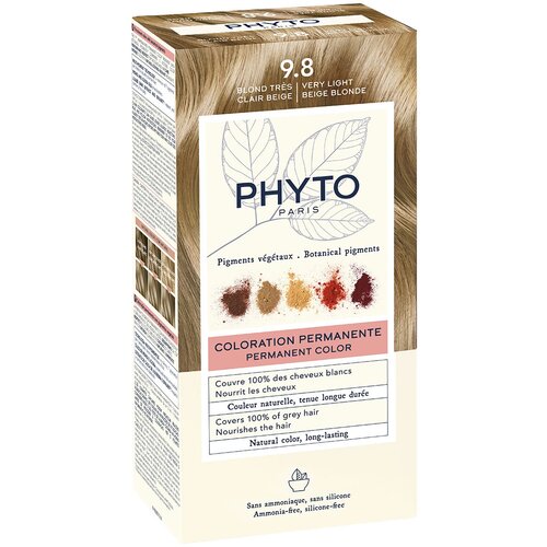 PHYTO Крем-краска для волос тон 9.8 (очень светлый бежевый блонд), 50/50/12 phyto крем краска для волос тон 9 8 очень светлый бежевый блонд 50 50 12