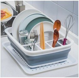 Cушилка для посуды складная силиконовая, Shiny Kitchen, для сушки посуды и приборов/ Дуршлаг складной