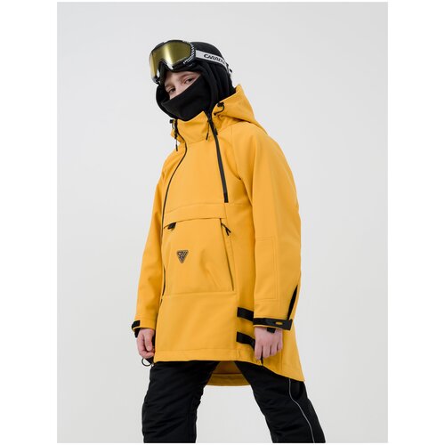 Горнолыжная куртка Sherysheff детская, регулируемый капюшон, светоотражающие элементы, ветрозащитная, регулируемый край, карман для ски-пасса, регулируемые манжеты, карманы, несъемный капюшон, водонепроницаемая, мембранная, размер 122, горчичный