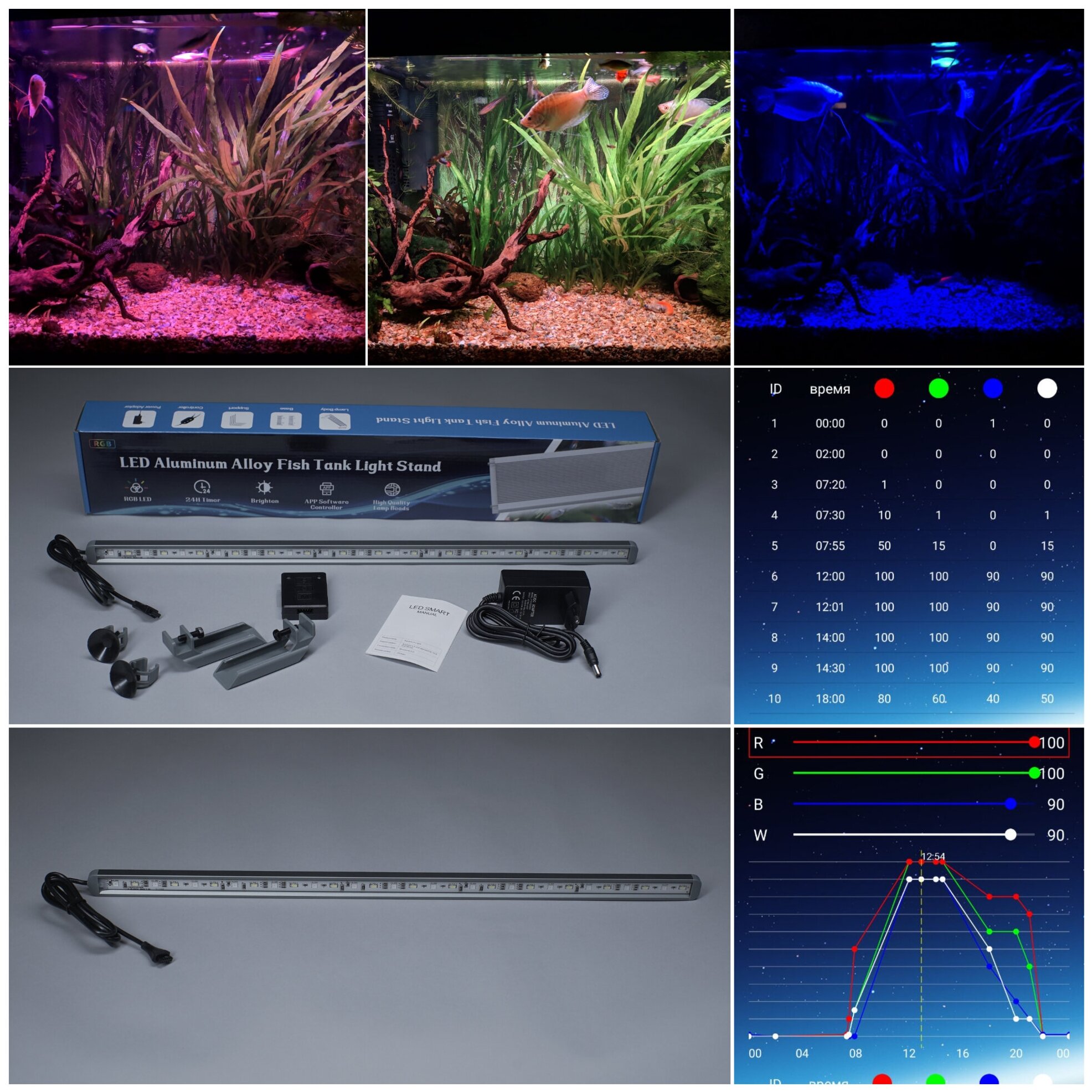 Программируемый светильник для аквариума 58см, RGBW, 15W (с возможностью управления "рассвет-закат")