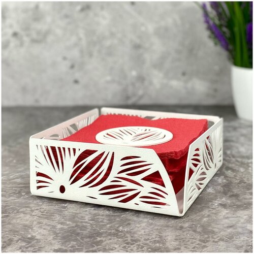 Салфетница кухонная на стол металлическая белая, органайзер для приправ и специй