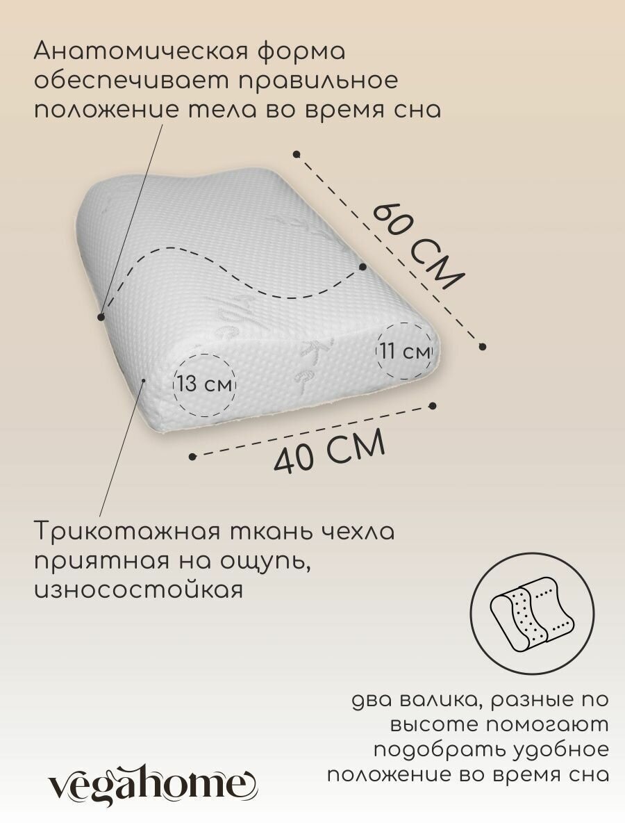 Подушка ортопедическая анатомическая с эффектом памяти 40х60 - фотография № 5